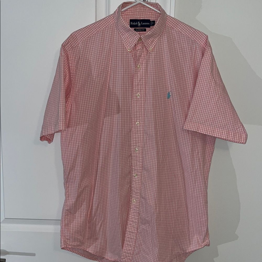 Polo Ralph Lauren pink gingham Check plaid w/Coral  pony mens SS shirt classic M